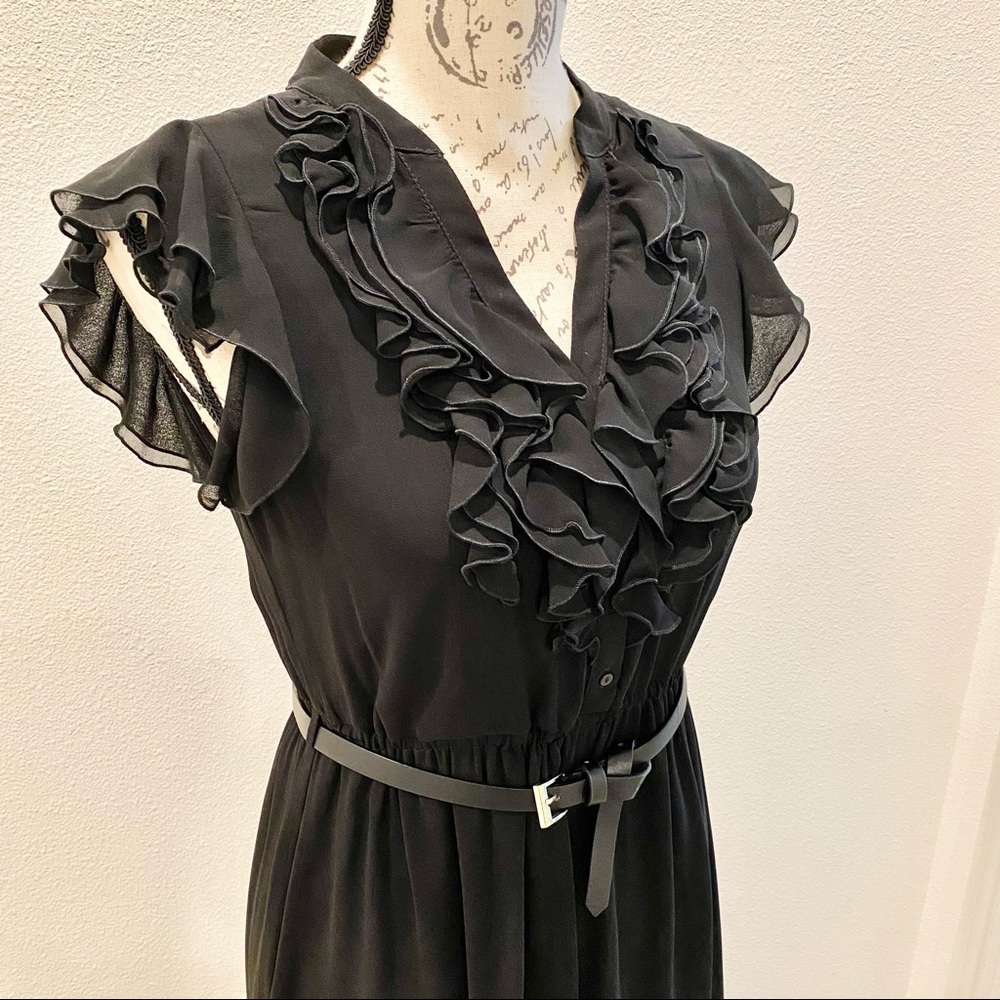Vintage Zara Basic Collection V-Neck Ruffle Sleeves Dress - Picture 4 of 16